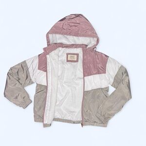 Mauve Grey and White Fur Lined Windbreaker Jacket with Hood